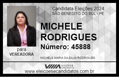 Candidato MICHELE RODRIGUES 2024 - SÃO BENEDITO DO SUL - Eleições