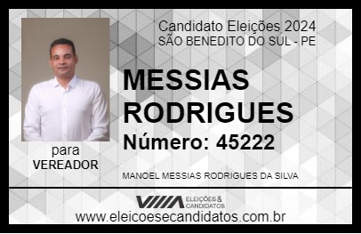 Candidato MESSIAS RODRIGUES 2024 - SÃO BENEDITO DO SUL - Eleições