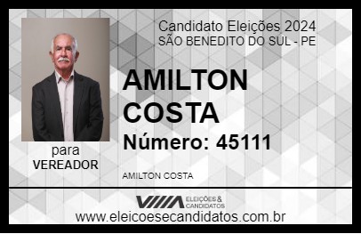 Candidato AMILTON COSTA 2024 - SÃO BENEDITO DO SUL - Eleições