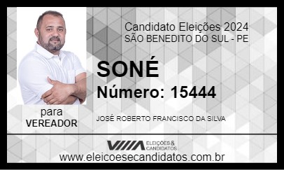 Candidato SONÉ 2024 - SÃO BENEDITO DO SUL - Eleições