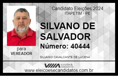 Candidato SILVANO DE SALVADOR 2024 - ITAPETIM - Eleições