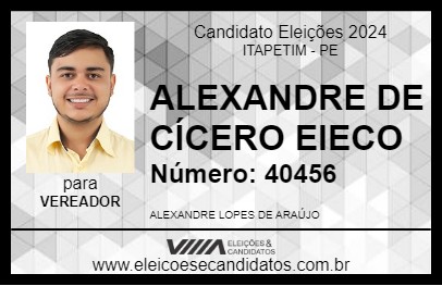 Candidato ALEXANDRE DE CÍCERO EIECO 2024 - ITAPETIM - Eleições