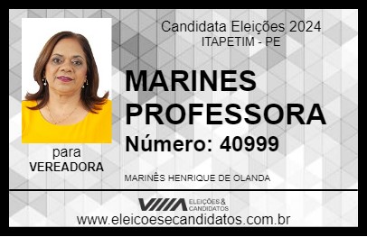 Candidato MARINES PROFESSORA 2024 - ITAPETIM - Eleições