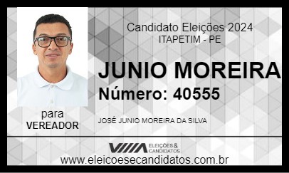 Candidato JUNIO MOREIRA 2024 - ITAPETIM - Eleições