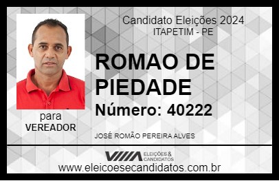 Candidato ROMAO DE PIEDADE 2024 - ITAPETIM - Eleições