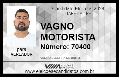 Candidato VAGNO MOTORISTA 2024 - ITAPETIM - Eleições