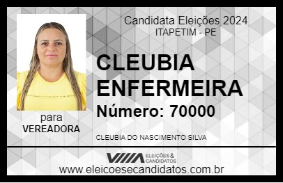 Candidato CLEUBIA ENFERMEIRA 2024 - ITAPETIM - Eleições