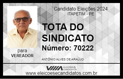 Candidato TOTA DO SINDICATO 2024 - ITAPETIM - Eleições