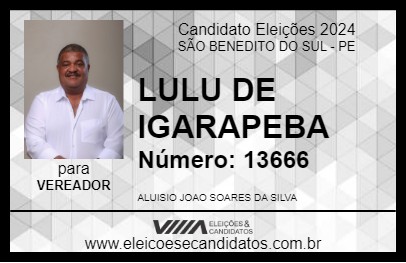 Candidato LULU DE IGARAPEBA 2024 - SÃO BENEDITO DO SUL - Eleições