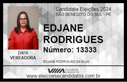 Candidato EDJANE RODRIGUES 2024 - SÃO BENEDITO DO SUL - Eleições