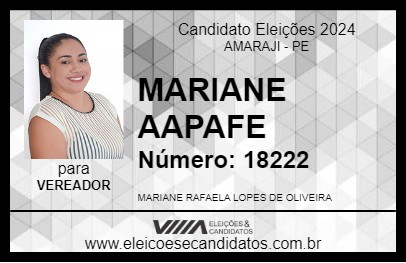 Candidato MARIANE AAPAFE 2024 - AMARAJI - Eleições