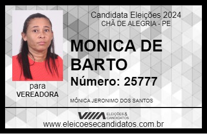 Candidato MONICA DE BARTO 2024 - CHÃ DE ALEGRIA - Eleições