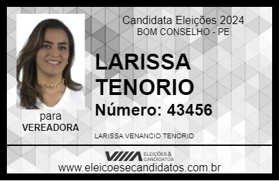 Candidato LARISSA TENORIO 2024 - BOM CONSELHO - Eleições