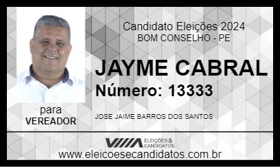 Candidato JAYME CABRAL 2024 - BOM CONSELHO - Eleições