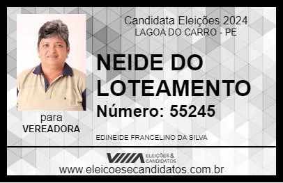 Candidato NEIDE DO LOTEAMENTO 2024 - LAGOA DO CARRO - Eleições