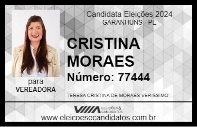 Candidato CRISTINA MORAES 2024 - GARANHUNS - Eleições