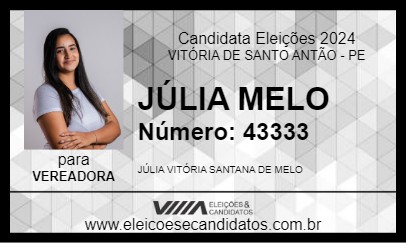 Candidato JÚLIA MELO 2024 - VITÓRIA DE SANTO ANTÃO - Eleições