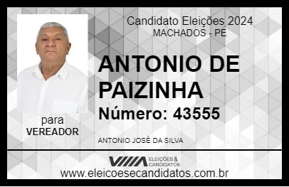 Candidato ANTONIO DE PAIZINHA 2024 - MACHADOS - Eleições