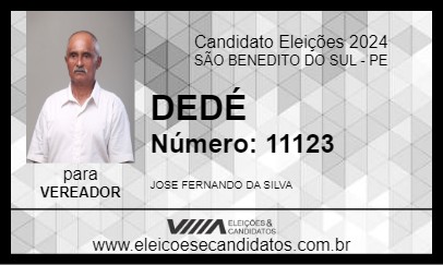 Candidato DEDÉ 2024 - SÃO BENEDITO DO SUL - Eleições