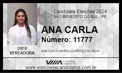 Candidato ANA CARLA 2024 - SÃO BENEDITO DO SUL - Eleições