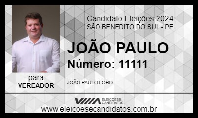 Candidato JOÃO PAULO 2024 - SÃO BENEDITO DO SUL - Eleições