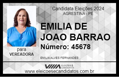 Candidato EMILIA DE JOAO BARRAO 2024 - AGRESTINA - Eleições