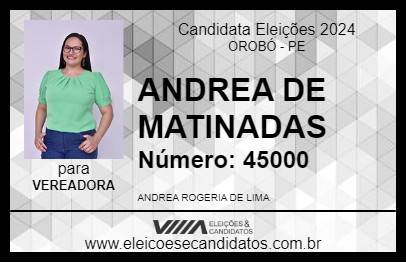 Candidato ANDREA DE MATINADAS 2024 - OROBÓ - Eleições