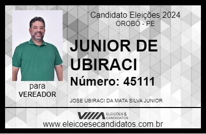 Candidato JUNIOR DE UBIRACI 2024 - OROBÓ - Eleições