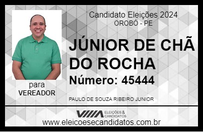 Candidato JÚNIOR DE CHÃ DO ROCHA 2024 - OROBÓ - Eleições