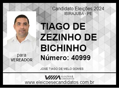 Candidato TIAGO DE ZEZINHO DE BICHINHO 2024 - IBIRAJUBA - Eleições