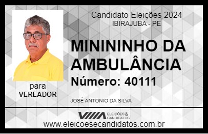 Candidato MINININHO DA AMBULÂNCIA 2024 - IBIRAJUBA - Eleições