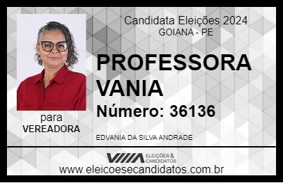 Candidato PROFESSORA VANIA 2024 - GOIANA - Eleições