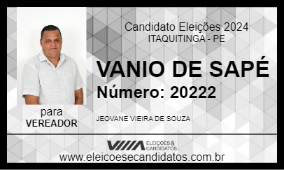 Candidato VANIO DE SAPÉ 2024 - ITAQUITINGA - Eleições