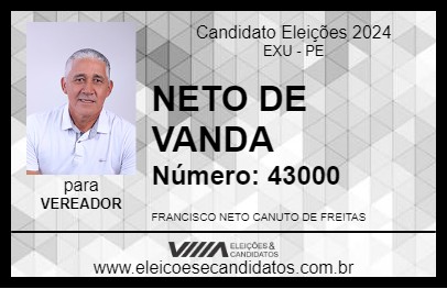 Candidato NETO DE VANDA 2024 - EXU - Eleições