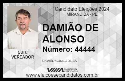 Candidato DAMIÃO DE ALONSO 2024 - MIRANDIBA - Eleições