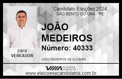 Candidato JOÃO MEDEIROS  2024 - SÃO BENTO DO UNA - Eleições