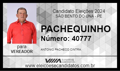 Candidato PACHEQUINHO 2024 - SÃO BENTO DO UNA - Eleições