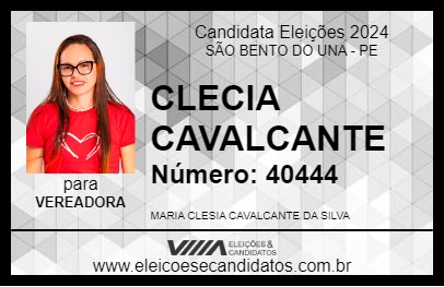 Candidato CLECIA CAVALCANTE 2024 - SÃO BENTO DO UNA - Eleições