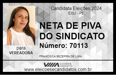 Candidato NETA DE PIVA DO SINDICATO 2024 - EXU - Eleições