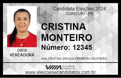 Candidato CRISTINA MONTEIRO 2024 - OURICURI - Eleições