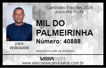 Candidato MIL DO PALMEIRINHA 2024 - ÁGUA PRETA - Eleições