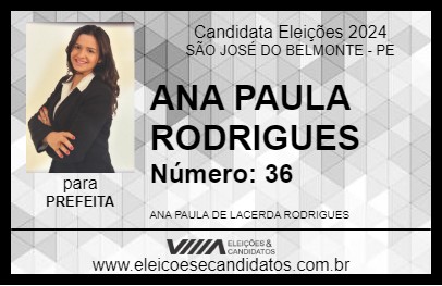 Candidato ANA PAULA RODRIGUES 2024 - SÃO JOSÉ DO BELMONTE - Eleições