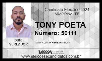 Candidato TONY POETA 2024 - ARARIPINA - Eleições