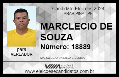 Candidato MARCLECIO DE SOUZA 2024 - ARARIPINA - Eleições