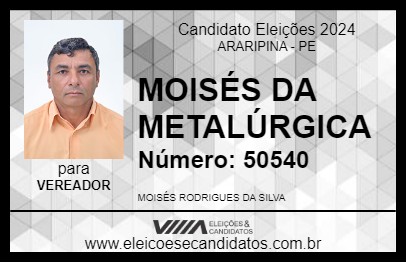 Candidato MOISÉS DA METALÚRGICA 2024 - ARARIPINA - Eleições