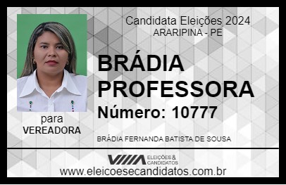 Candidato BRÁDIA PROFESSORA 2024 - ARARIPINA - Eleições