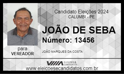 Candidato JOÃO DE SEBA 2024 - CALUMBI - Eleições