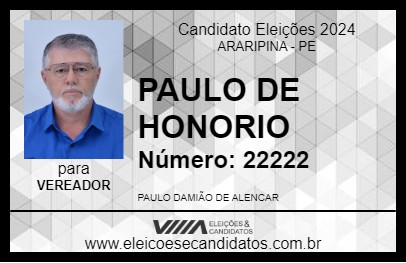 Candidato PAULO DE HONORIO  2024 - ARARIPINA - Eleições