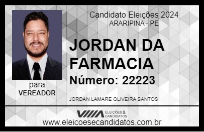 Candidato JORDAN DA FARMACIA 2024 - ARARIPINA - Eleições