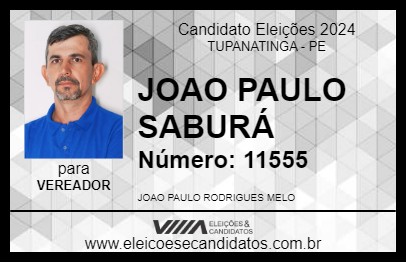 Candidato JOAO PAULO SABURÁ 2024 - TUPANATINGA - Eleições